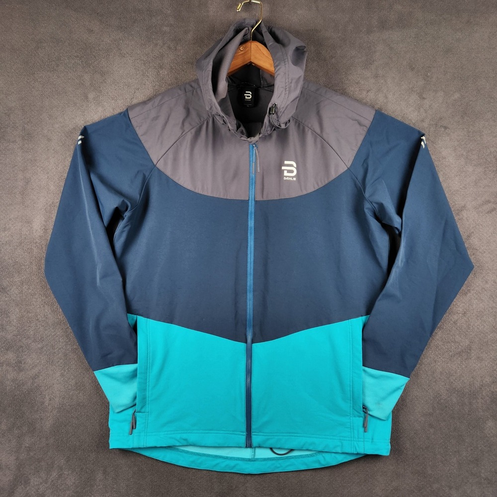 Bjorn Daehlie Gatineau Jacket Mens XL‎ Blue Teal Gray Hooded Softshell Running